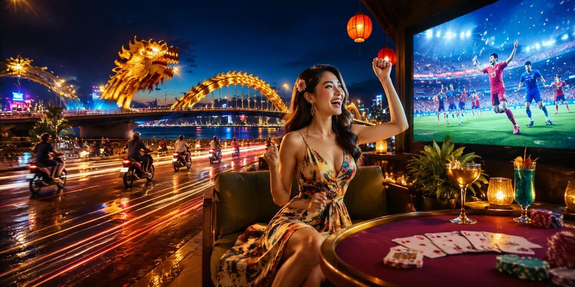 Không gian chơi bài neon về đêm tại Đà Nẵng, phong cách giải trí hiện đại