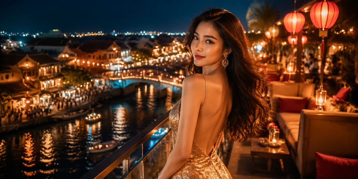 Không khí giải trí về đêm tại Hội An, người dùng truy cập sctd trên điện thoại bên chợ đêm